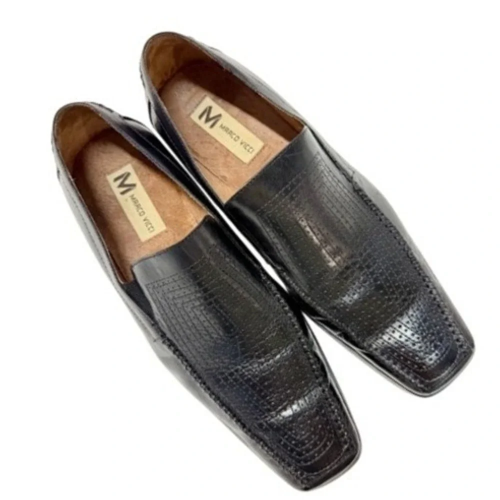 Marco Vici Mens Black Leather Thome Loafer Dress‎ Shoes Size 12M